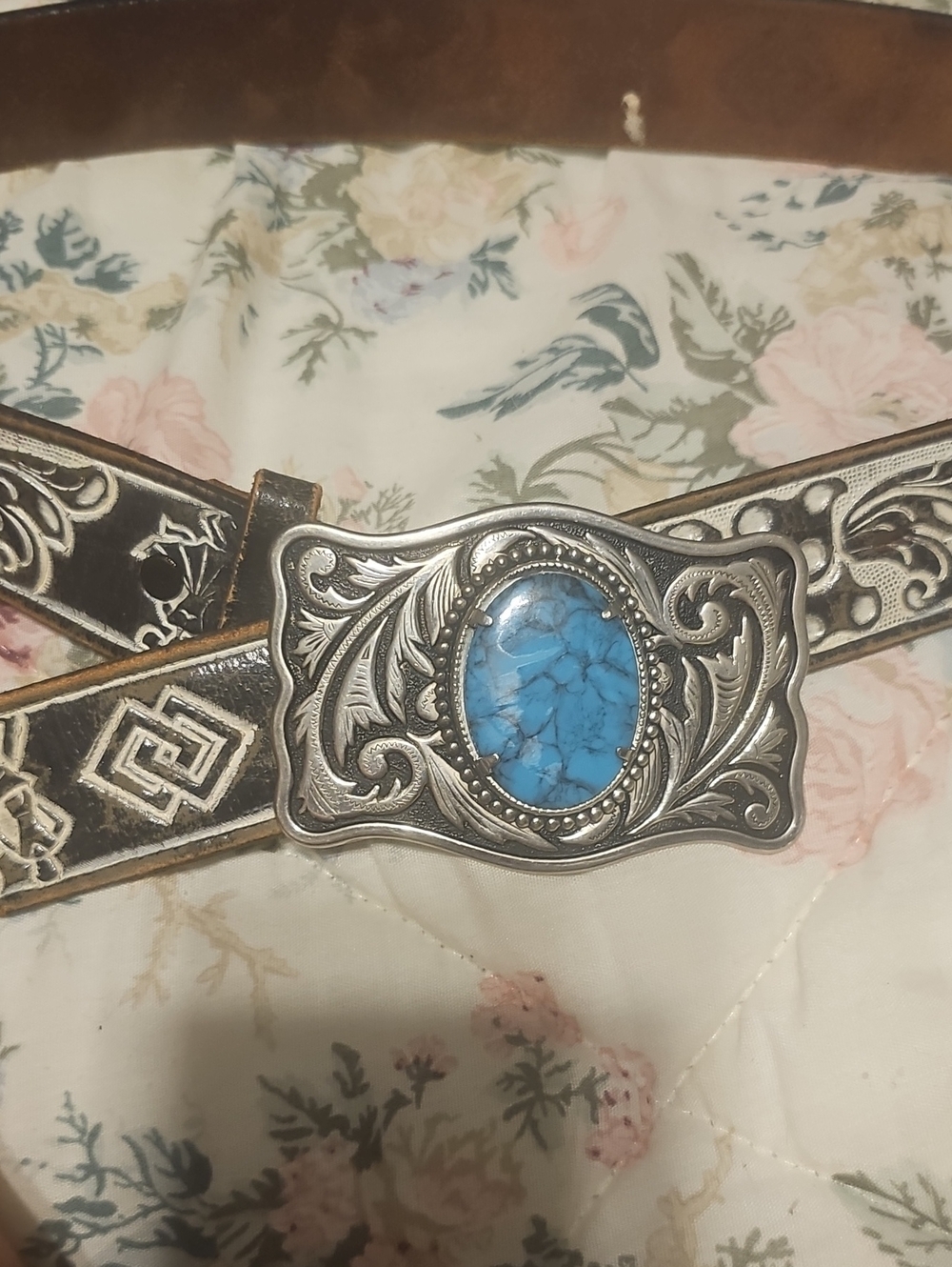 Justin Boots Silver-Tone Belt with Turquoise Stone